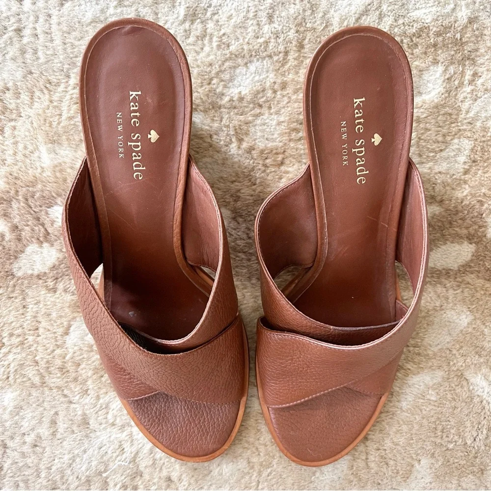 Kate Spade New York Felda Brown Leather Crisscross Mule Sandal Size 9m - Picture 6 of 12